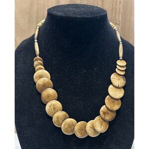 Vintage Brown Overlapping￼ Wood Bead NECKLACE Boho Bohemian